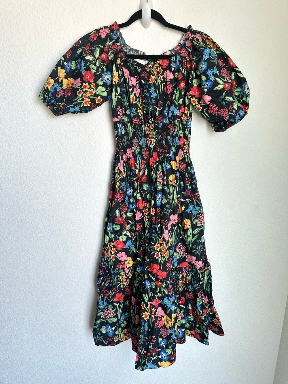 Cara Cara Mimi Floral Bold Garden Print Dress Puff Sleeve XS off the shoulder - Picture 4 of 15